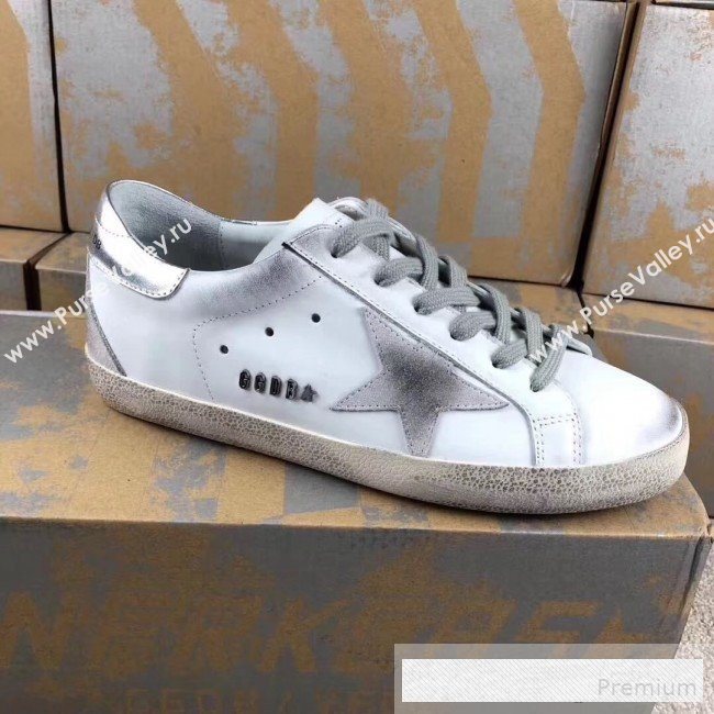 Golden Goose GGDB Calfskin Leather Star Sneaker White/Grey/SilverTail (For Women and Men) (2081-9062875)