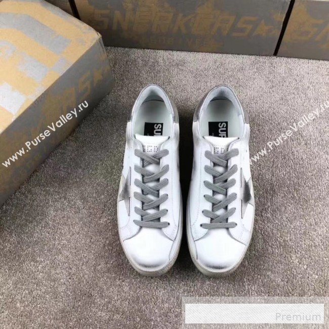 Golden Goose GGDB Calfskin Leather Star Sneaker White/Grey/SilverTail (For Women and Men) (2081-9062875)
