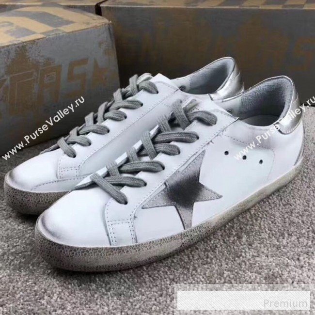 Golden Goose GGDB Calfskin Leather Star Sneaker White/Grey/SilverTail (For Women and Men) (2081-9062875)