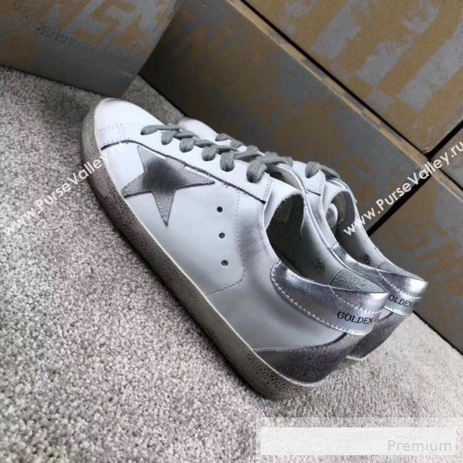 Golden Goose GGDB Calfskin Leather Star Sneaker White/Grey/SilverTail (For Women and Men) (2081-9062875)