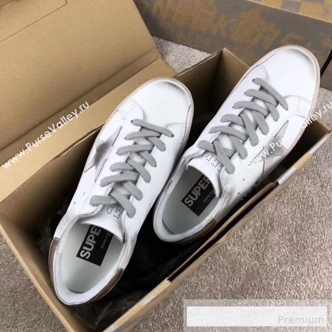 Golden Goose GGDB Calfskin Leather Star Sneaker White/Grey/SilverTail (For Women and Men) (2081-9062875)