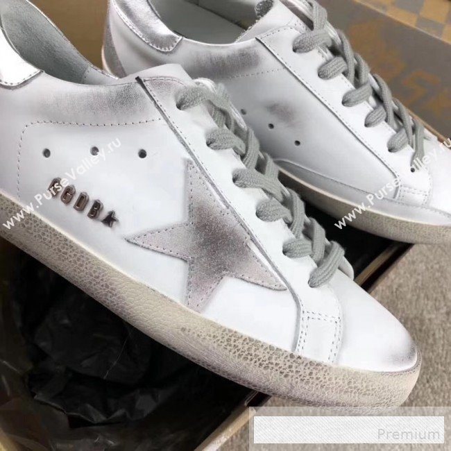 Golden Goose GGDB Calfskin Leather Star Sneaker White/Grey/SilverTail (For Women and Men) (2081-9062875)