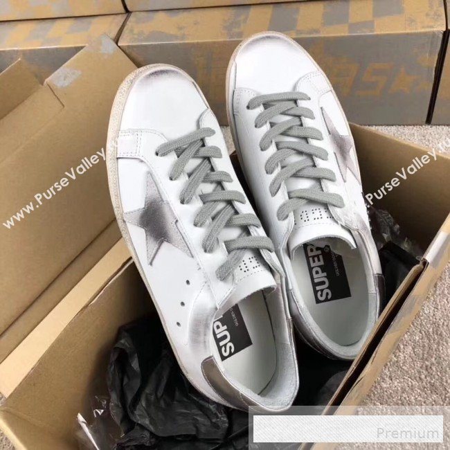 Golden Goose GGDB Calfskin Leather Star Sneaker White/Grey/SilverTail (For Women and Men) (2081-9062875)