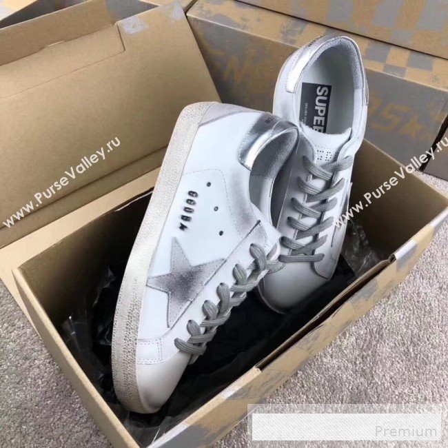 Golden Goose GGDB Calfskin Leather Star Sneaker White/Grey/SilverTail (For Women and Men) (2081-9062875)