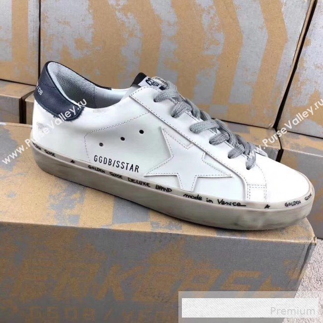 Golden Goose GGDB Calfskin Leather Star Sneaker White/Dark Blue Tail (For Women and Men) (2081-9062854)