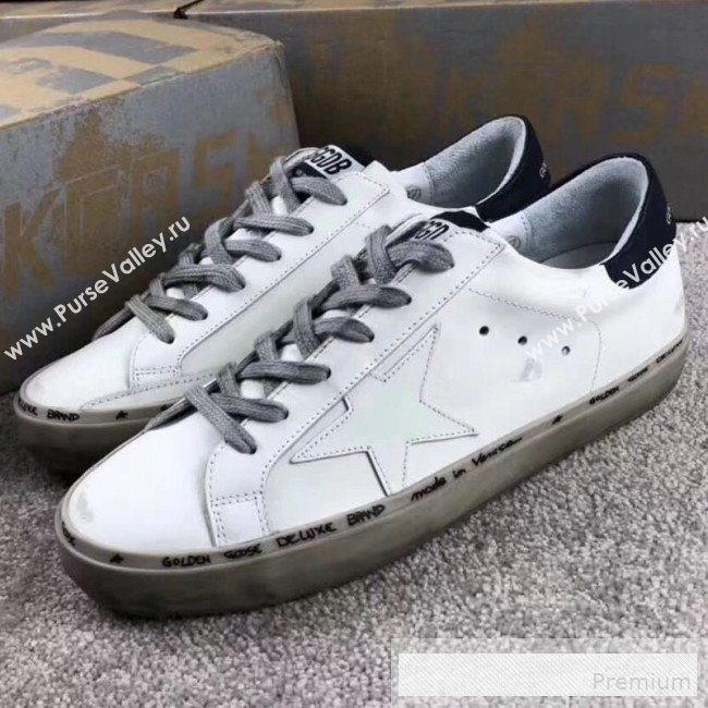 Golden Goose GGDB Calfskin Leather Star Sneaker White/Dark Blue Tail (For Women and Men) (2081-9062854)