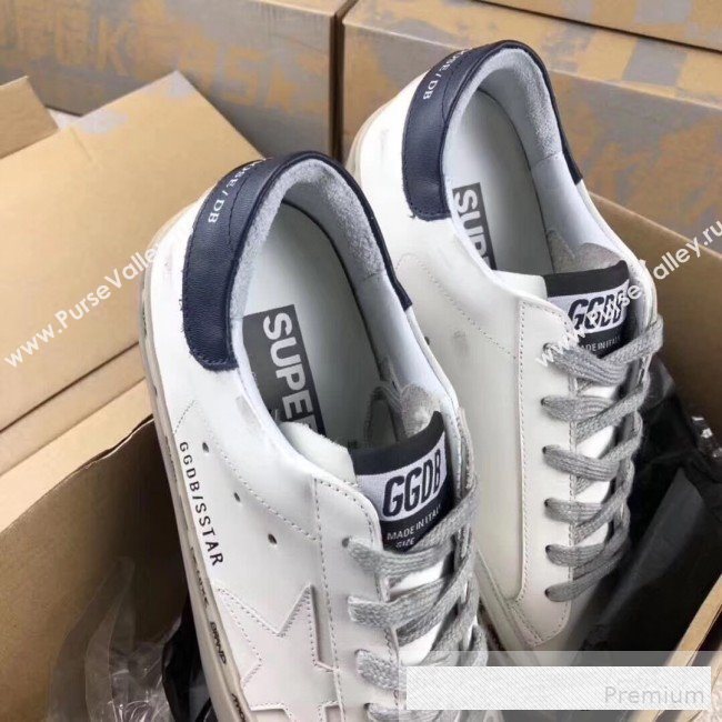 Golden Goose GGDB Calfskin Leather Star Sneaker White/Dark Blue Tail (For Women and Men) (2081-9062854)