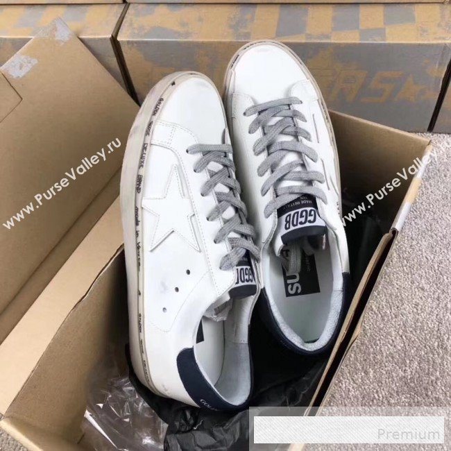 Golden Goose GGDB Calfskin Leather Star Sneaker White/Dark Blue Tail (For Women and Men) (2081-9062854)