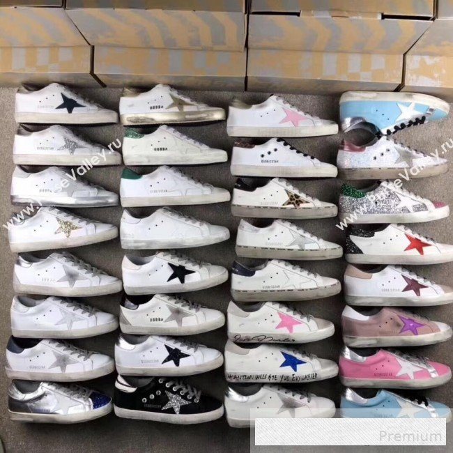 Golden Goose GGDB Calfskin Leather Star Sneaker White/Black Sequins/Silver Tail (For Women and Men) (2081-9062855)