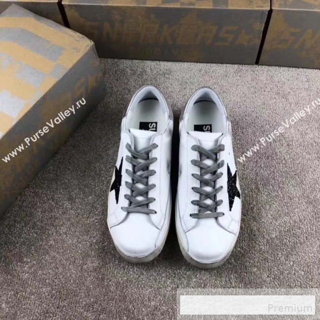 Golden Goose GGDB Calfskin Leather Star Sneaker White/Black Sequins/Silver Tail (For Women and Men) (2081-9062855)