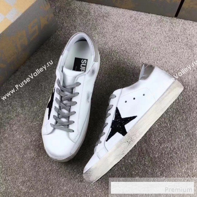 Golden Goose GGDB Calfskin Leather Star Sneaker White/Black Sequins/Silver Tail (For Women and Men) (2081-9062855)