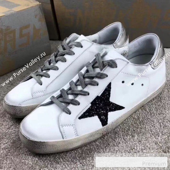 Golden Goose GGDB Calfskin Leather Star Sneaker White/Black Sequins/Silver Tail (For Women and Men) (2081-9062855)