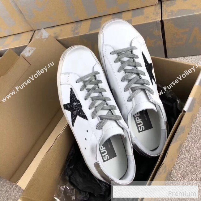 Golden Goose GGDB Calfskin Leather Star Sneaker White/Black Sequins/Silver Tail (For Women and Men) (2081-9062855)