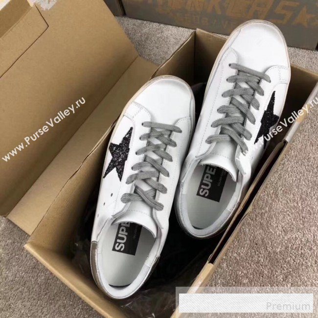Golden Goose GGDB Calfskin Leather Star Sneaker White/Black Sequins/Silver Tail (For Women and Men) (2081-9062855)