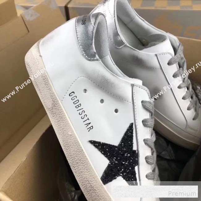 Golden Goose GGDB Calfskin Leather Star Sneaker White/Black Sequins/Silver Tail (For Women and Men) (2081-9062855)