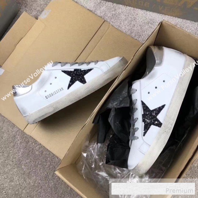 Golden Goose GGDB Calfskin Leather Star Sneaker White/Black Sequins/Silver Tail (For Women and Men) (2081-9062855)