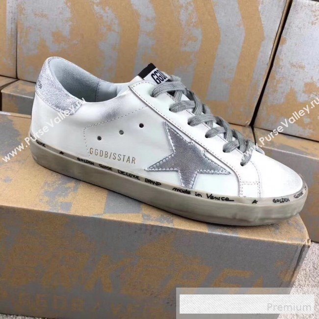 Golden Goose GGDB Calfskin Leather Star Sneaker White/Silver Tail and Star (For Women and Men) (2081-9062858)