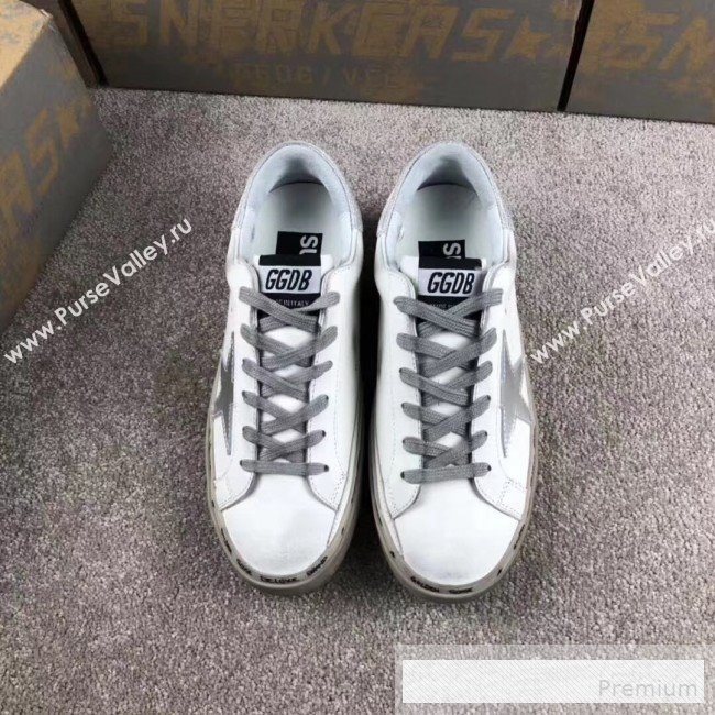 Golden Goose GGDB Calfskin Leather Star Sneaker White/Silver Tail and Star (For Women and Men) (2081-9062858)