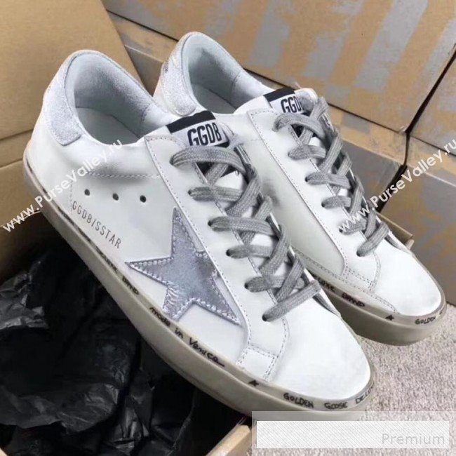 Golden Goose GGDB Calfskin Leather Star Sneaker White/Silver Tail and Star (For Women and Men) (2081-9062858)