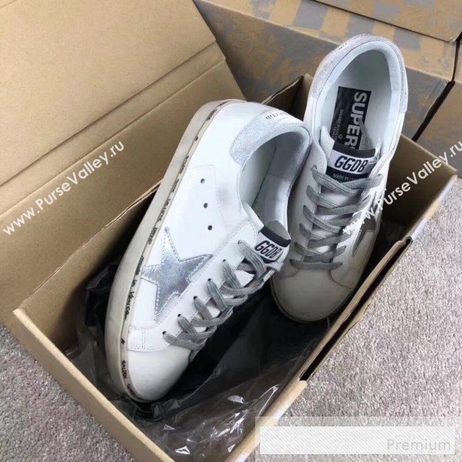 Golden Goose GGDB Calfskin Leather Star Sneaker White/Silver Tail and Star (For Women and Men) (2081-9062858)