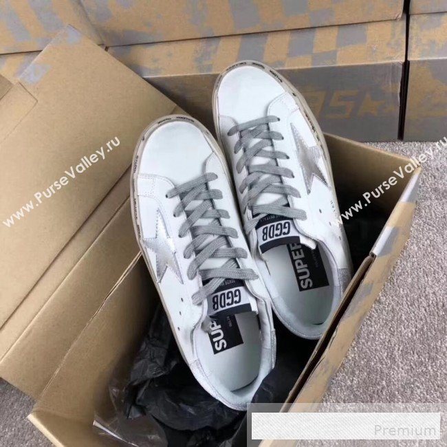 Golden Goose GGDB Calfskin Leather Star Sneaker White/Silver Tail and Star (For Women and Men) (2081-9062858)