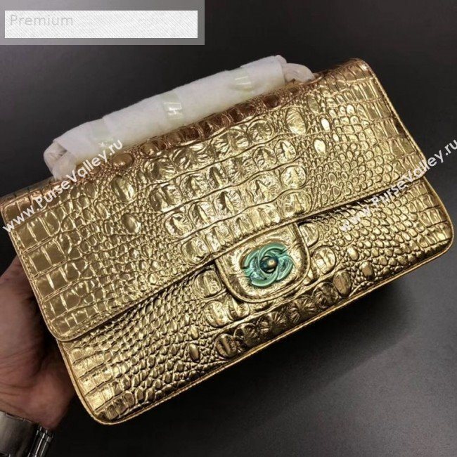 Chanel Metallic Crocodile Embossed Calfskin Medium Classic Flap Bag A01112 Gold 2019 (XGZ-9070102)