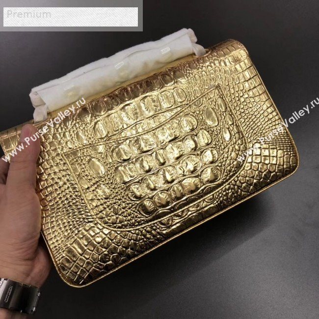 Chanel Metallic Crocodile Embossed Calfskin Medium Classic Flap Bag A01112 Gold 2019 (XGZ-9070102)