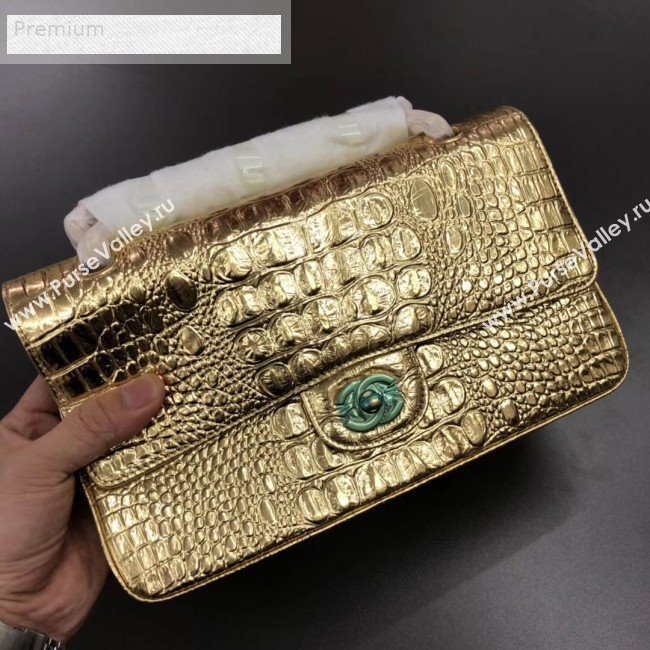 Chanel Metallic Crocodile Embossed Calfskin Medium Classic Flap Bag A01112 Gold 2019 (XGZ-9070102)