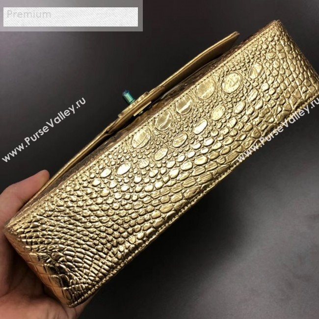 Chanel Metallic Crocodile Embossed Calfskin Medium Classic Flap Bag A01112 Gold 2019 (XGZ-9070102)