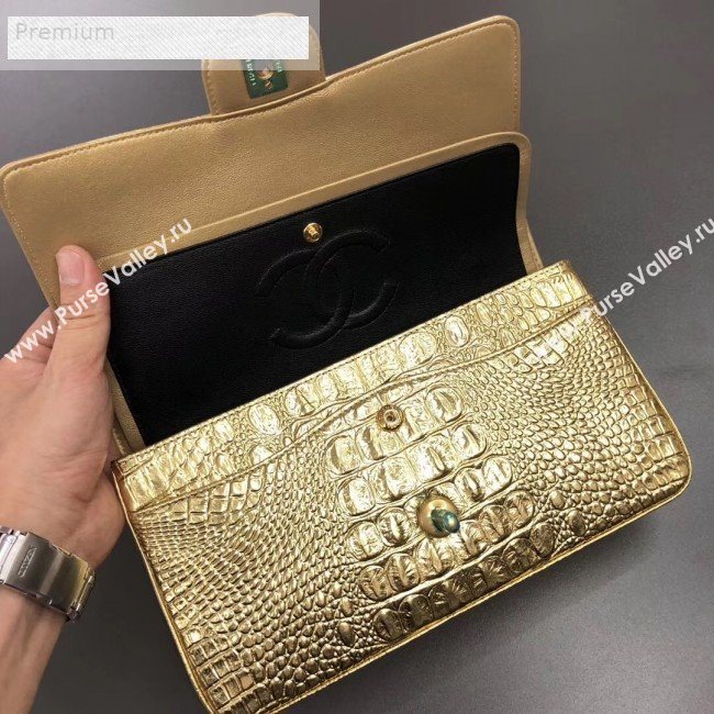 Chanel Metallic Crocodile Embossed Calfskin Medium Classic Flap Bag A01112 Gold 2019 (XGZ-9070102)