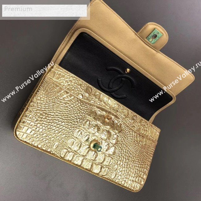 Chanel Metallic Crocodile Embossed Calfskin Medium Classic Flap Bag A01112 Gold 2019 (XGZ-9070102)