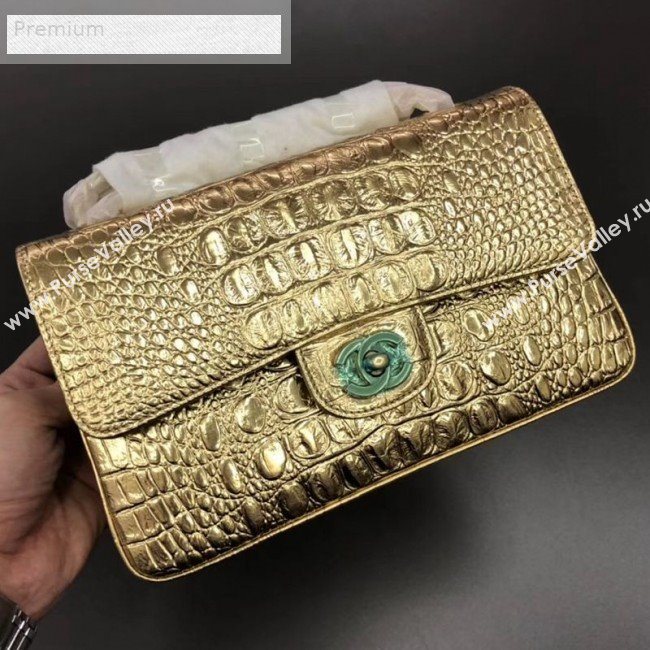 Chanel Metallic Crocodile Embossed Calfskin Small Classic Flap Bag A01113 Gold 2019 (XGZ-9070101)