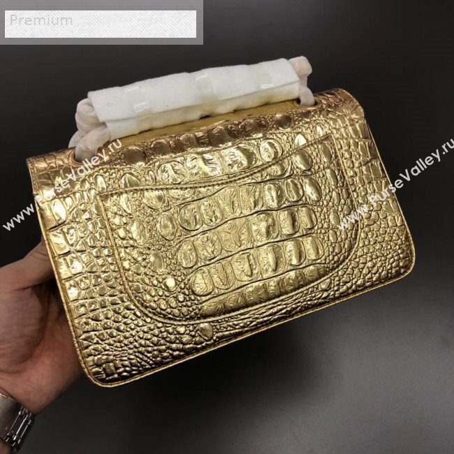 Chanel Metallic Crocodile Embossed Calfskin Small Classic Flap Bag A01113 Gold 2019 (XGZ-9070101)