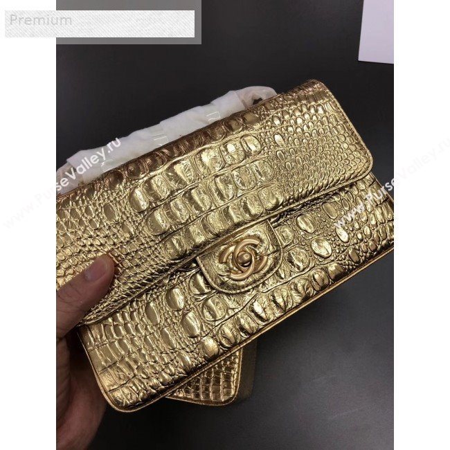 Chanel Metallic Crocodile Embossed Calfskin Small Classic Flap Bag A01113 Gold 2019 (XGZ-9070101)