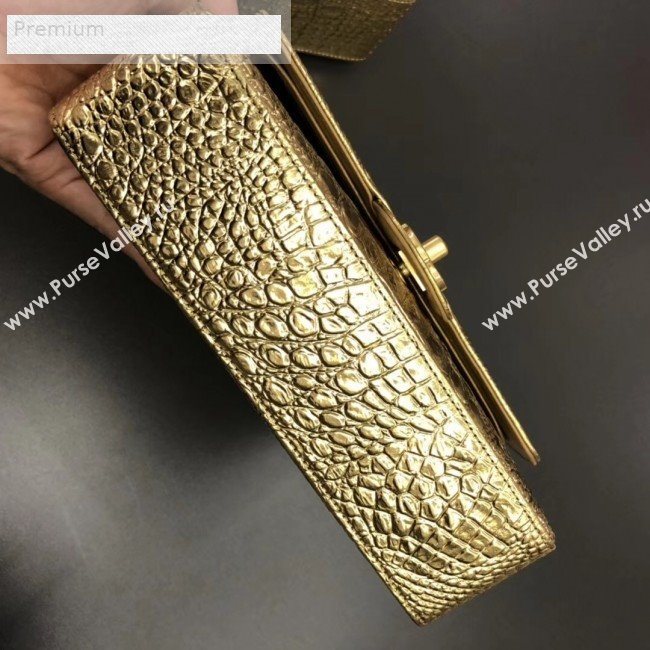 Chanel Metallic Crocodile Embossed Calfskin Small Classic Flap Bag A01113 Gold 2019 (XGZ-9070101)