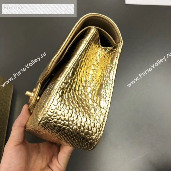 Chanel Metallic Crocodile Embossed Calfskin Small Classic Flap Bag A01113 Gold 2019 (XGZ-9070101)