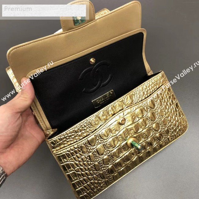 Chanel Metallic Crocodile Embossed Calfskin Small Classic Flap Bag A01113 Gold 2019 (XGZ-9070101)