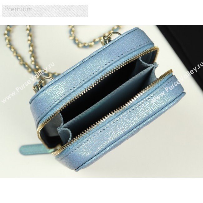 Chanel Iridescent Grained Quilted Calfskin Long Clutch with Chain Light Blue 2019 (FM-9070105)
