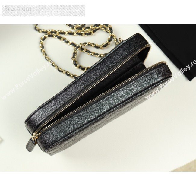 Chanel Iridescent Grained Quilted Calfskin Long Clutch with Chain Black 2019 (FM-9070107)