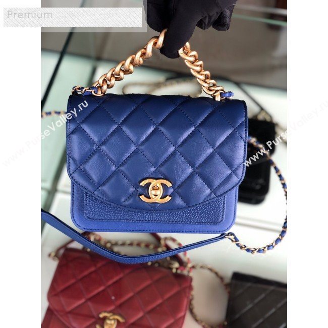 Chanel Quilted Smooth Calfskin Small Flap Bag AS0784 Blue 2019 (FM-9070112)