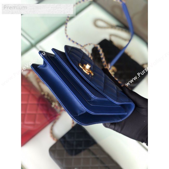 Chanel Quilted Smooth Calfskin Small Flap Bag AS0784 Blue 2019 (FM-9070112)