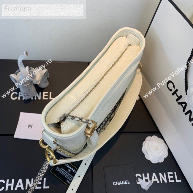 Chanel Crocodile Embossed Calfskin Gabrielle Medium Hobo Bag AS0866 White 2019 (FM-9070116)