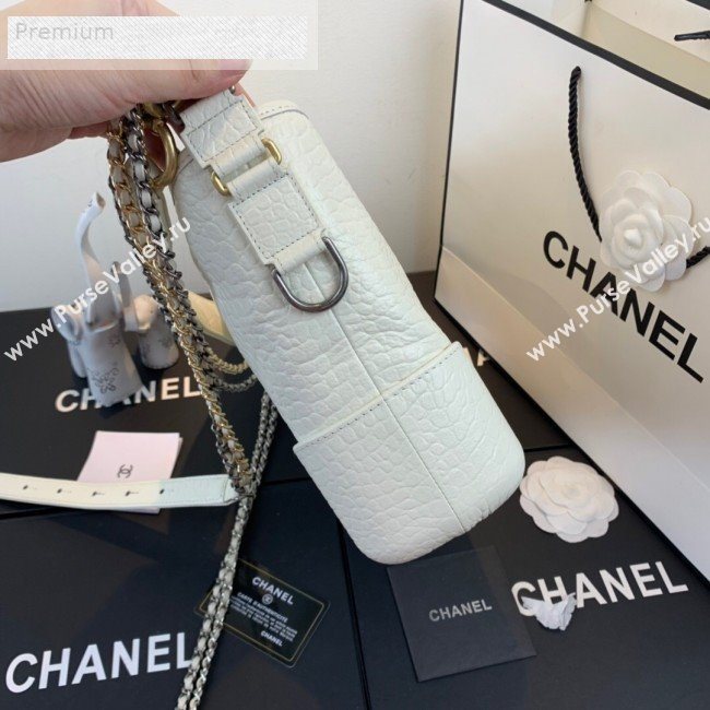 Chanel Crocodile Embossed Calfskin Gabrielle Medium Hobo Bag AS0866 White 2019 (FM-9070116)