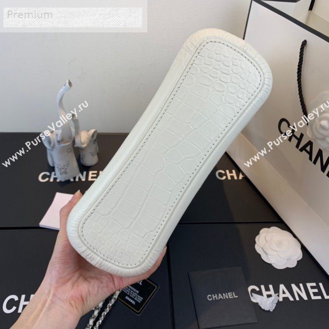 Chanel Crocodile Embossed Calfskin Gabrielle Medium Hobo Bag AS0866 White 2019 (FM-9070116)