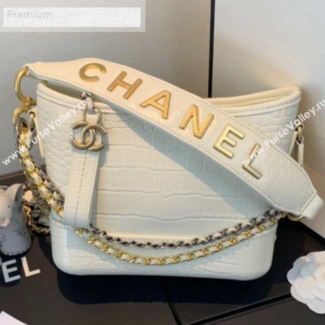 Chanel Crocodile Embossed Calfskin Gabrielle Small Hobo Bag AS0865 White 2019 (FM-9070115)