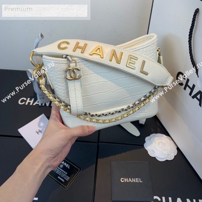 Chanel Crocodile Embossed Calfskin Gabrielle Small Hobo Bag AS0865 White 2019 (FM-9070115)