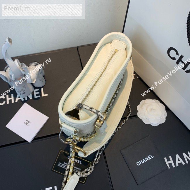 Chanel Crocodile Embossed Calfskin Gabrielle Small Hobo Bag AS0865 White 2019 (FM-9070115)