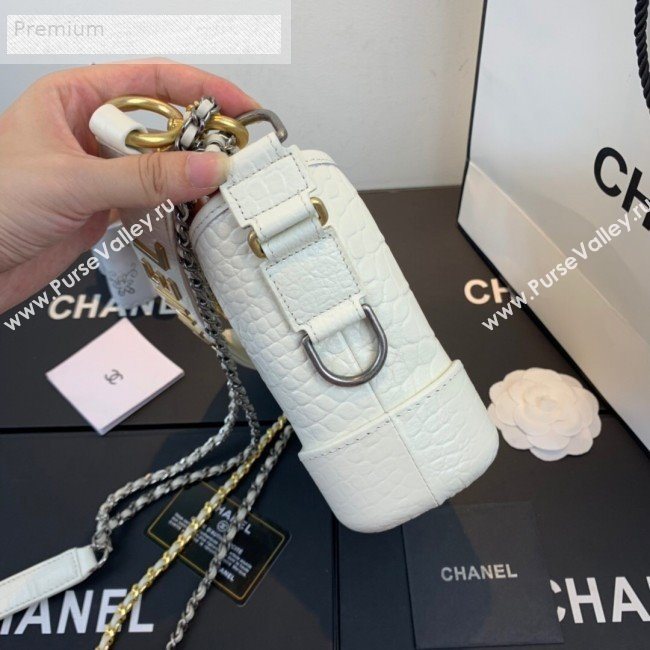 Chanel Crocodile Embossed Calfskin Gabrielle Small Hobo Bag AS0865 White 2019 (FM-9070115)