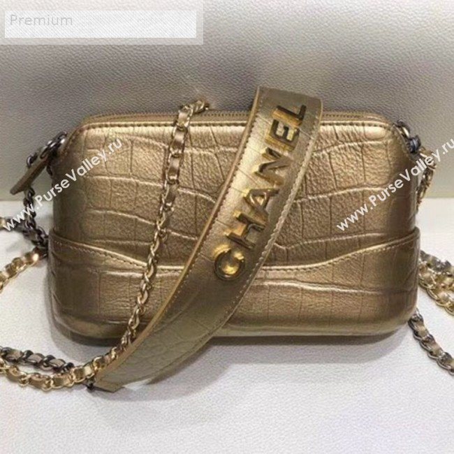 Chanel Metallic Crocodile Embossed Calfskin Gabrielle Clutch with Chain A94505 Gold 2019 (SMJD-9070119)