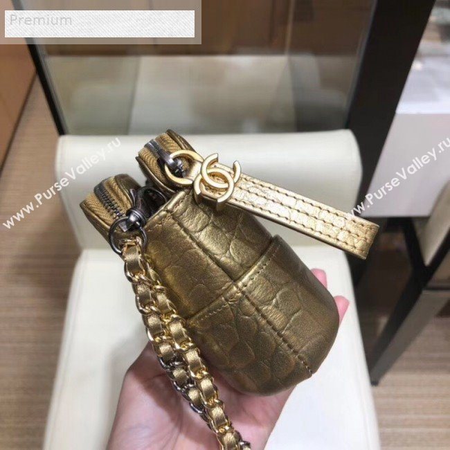 Chanel Metallic Crocodile Embossed Calfskin Gabrielle Clutch with Chain A94505 Gold 2019 (SMJD-9070119)